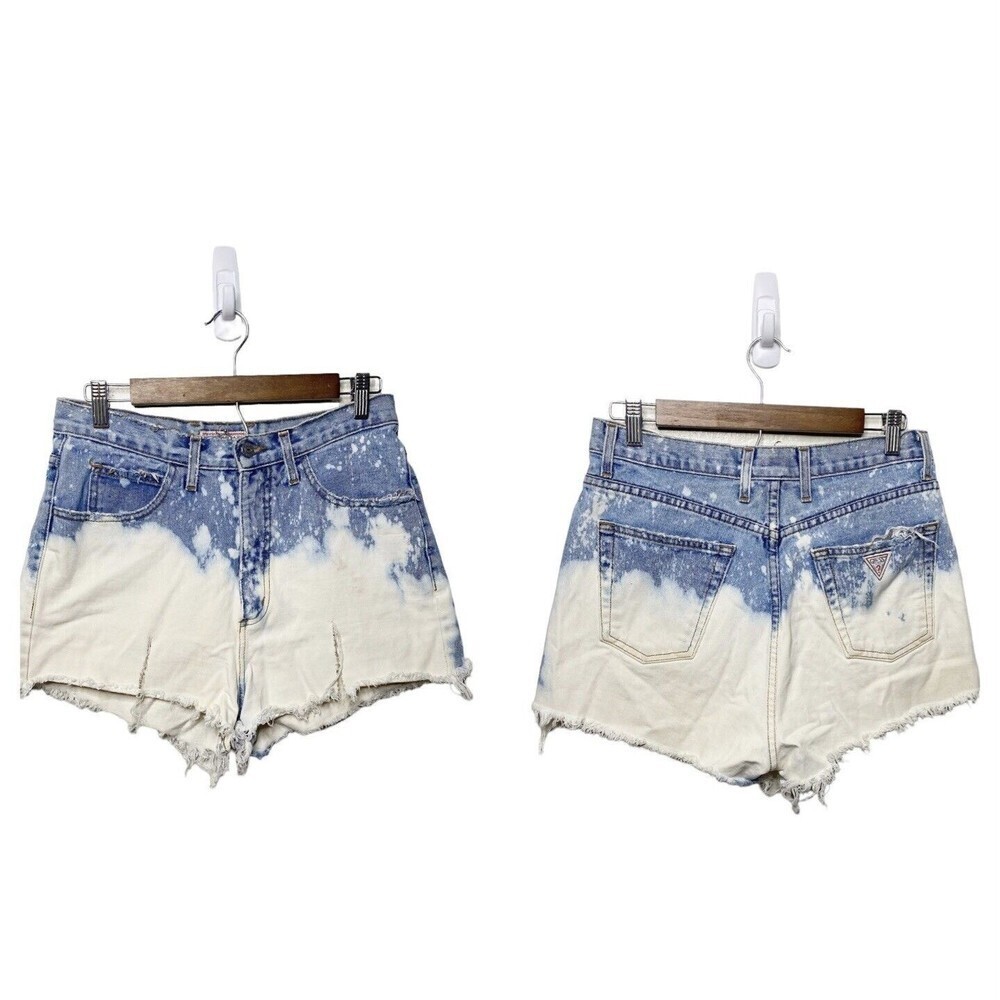 Vintage Guess High Rise Mom Jean Shorts Sz 31 Distressed Bleached 90s women usa